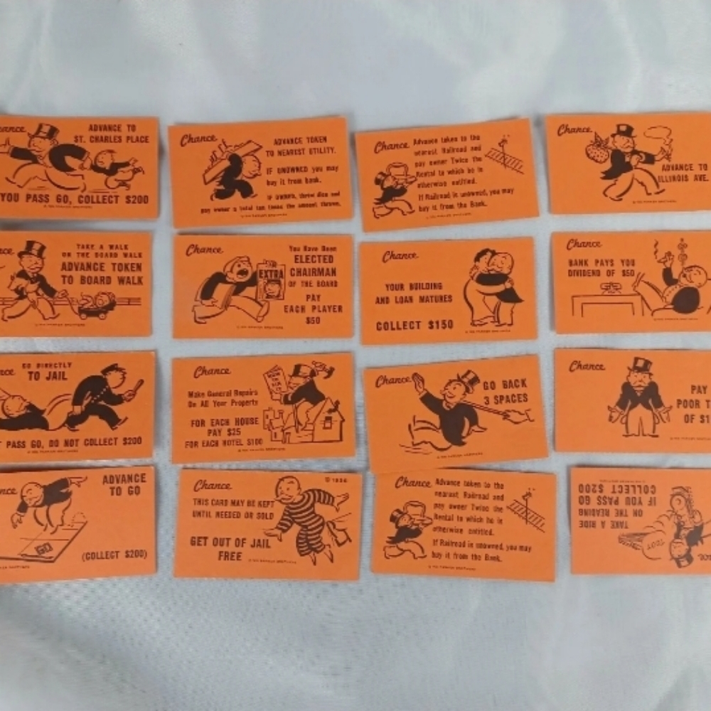 Parker Bros. Monopoly Game Replacement Parts 16 - 1985 Orange Chance Cards